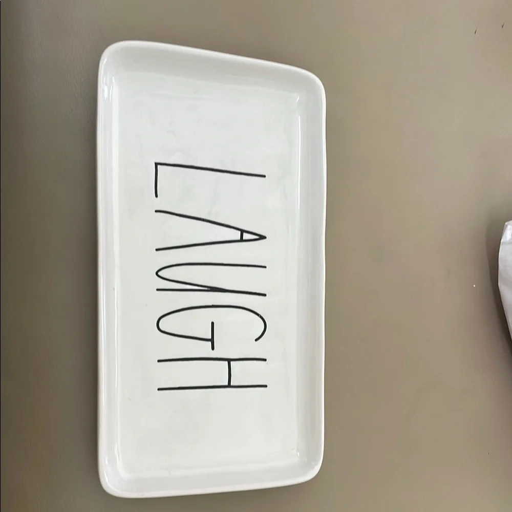 Rae Dunn White Vanity Tray with 'LAUGH' Design